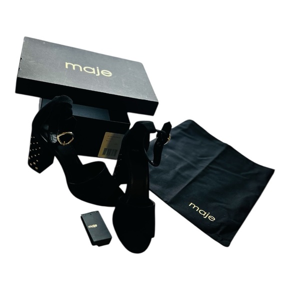 MAJE Paris Studded Block Heel Suede Sandals Heels - Picture 3 of 15